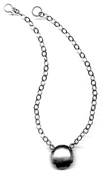 PILLOW $210-sterling silver necklace of two clasping convex squares with mizzy texture (15" long) PILLOW $210-sterling silver necklace of two clasping convex squares with mizzy texture (15" long)